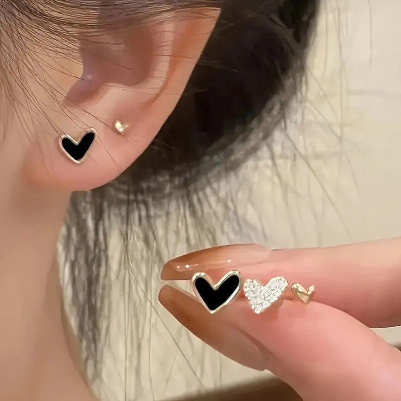 Three pairs of heart-shaped electroplated alloy earrings in girly style with love elements