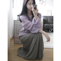 Purple lightweight women's blouse with hollow-out pattern and flared princess sleeves on a mannequin.