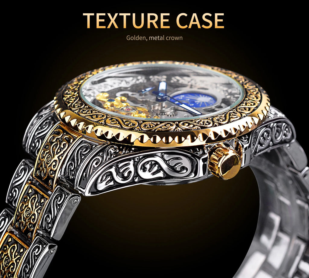 Forsining skeleton tourbillon mechanical watch with stainless steel case and automatic movement