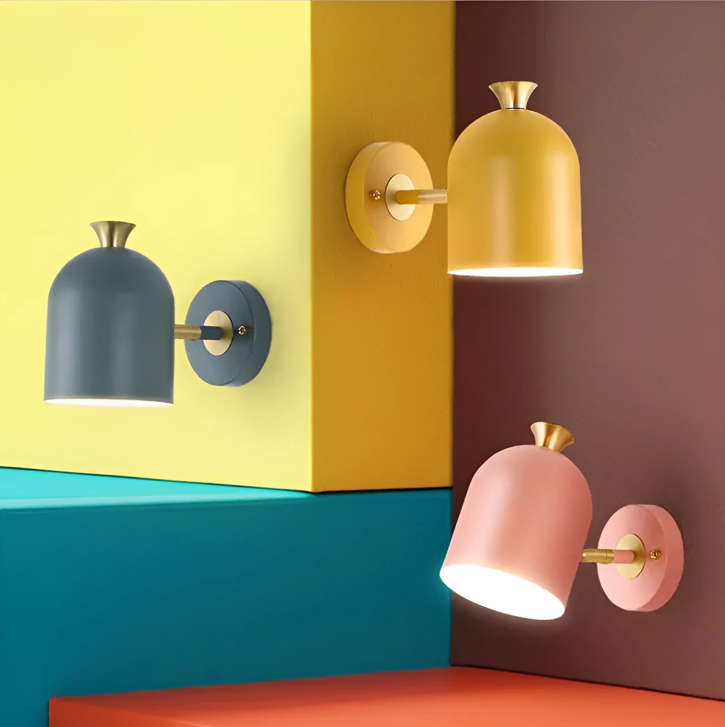 Single-head aluminium LED wall lamp in blue green pink or yellow colours for bedroom lighting