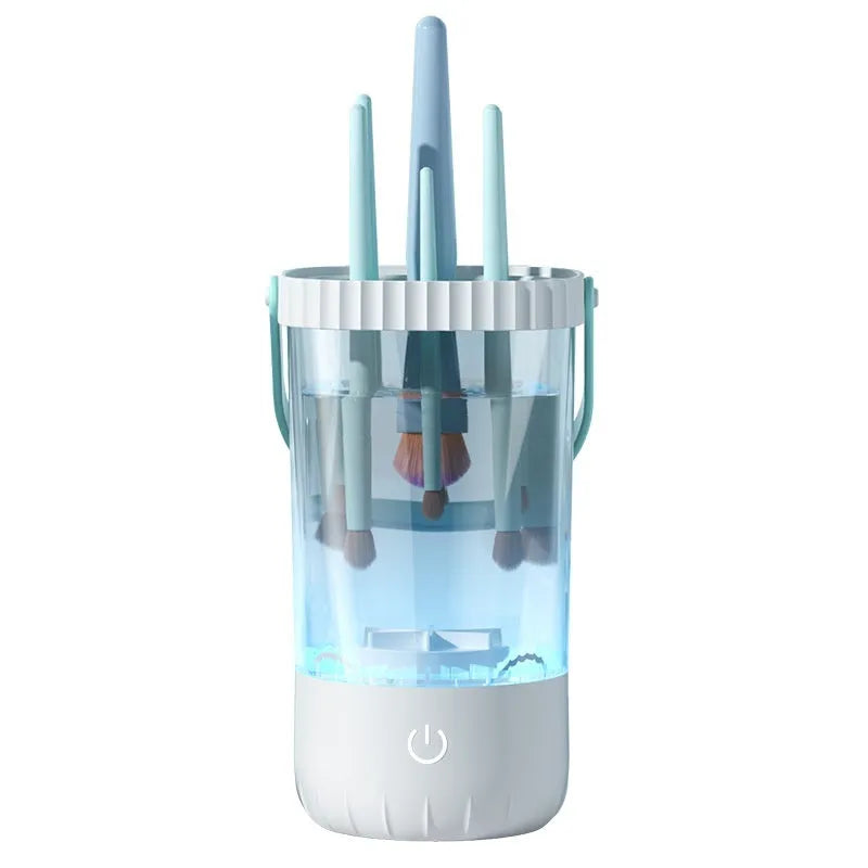 White rechargeable electric cleaning brush for makeup tools with USB charging cable