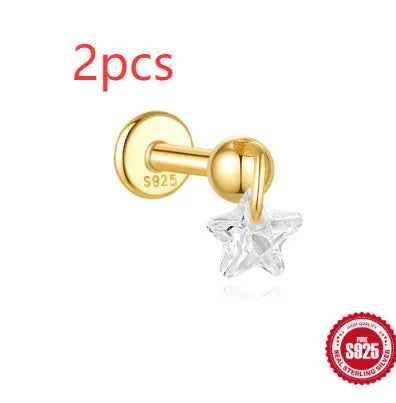 S925 sterling silver moon and star earrings with embedded diamond detailing in gold colour