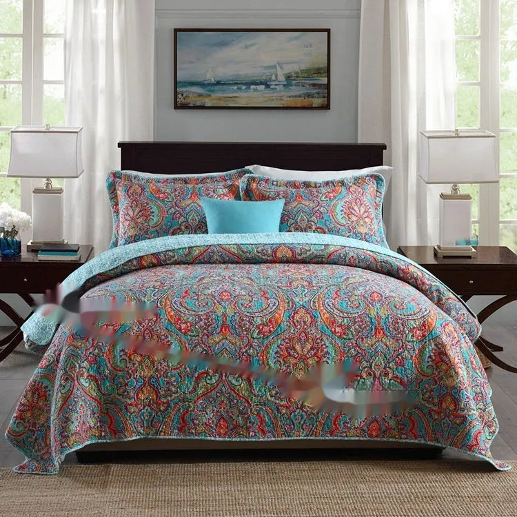 Cotton quilted bed cover three-piece set with printed pattern for 1.5-1.8 metre beds