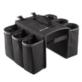 Black and orange double-sided bicycle drink holder bag made from 600D PVC fabric mounted on a bike frame.