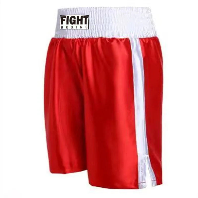 Man wearing black and white boxing shorts with side stripes during a training session