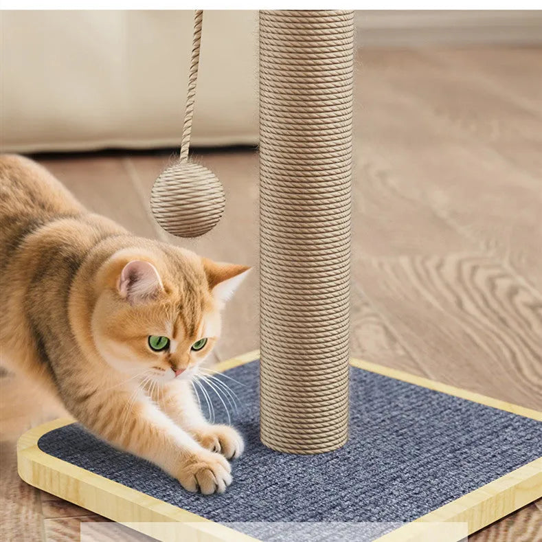Scratch-resistant cat climbing frame with hanging ball toy on carpet leather surface
