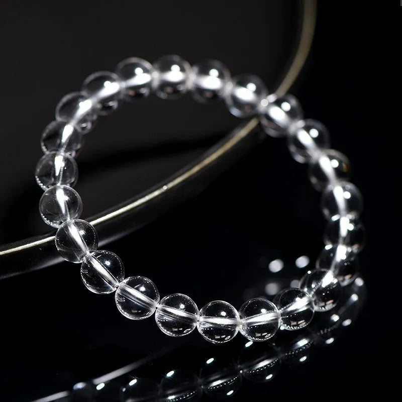 Natural old mine white crystal bracelet with single circle beads in various sizes