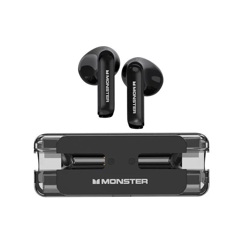 XKT08 true wireless Bluetooth earbuds in black with USB charging case