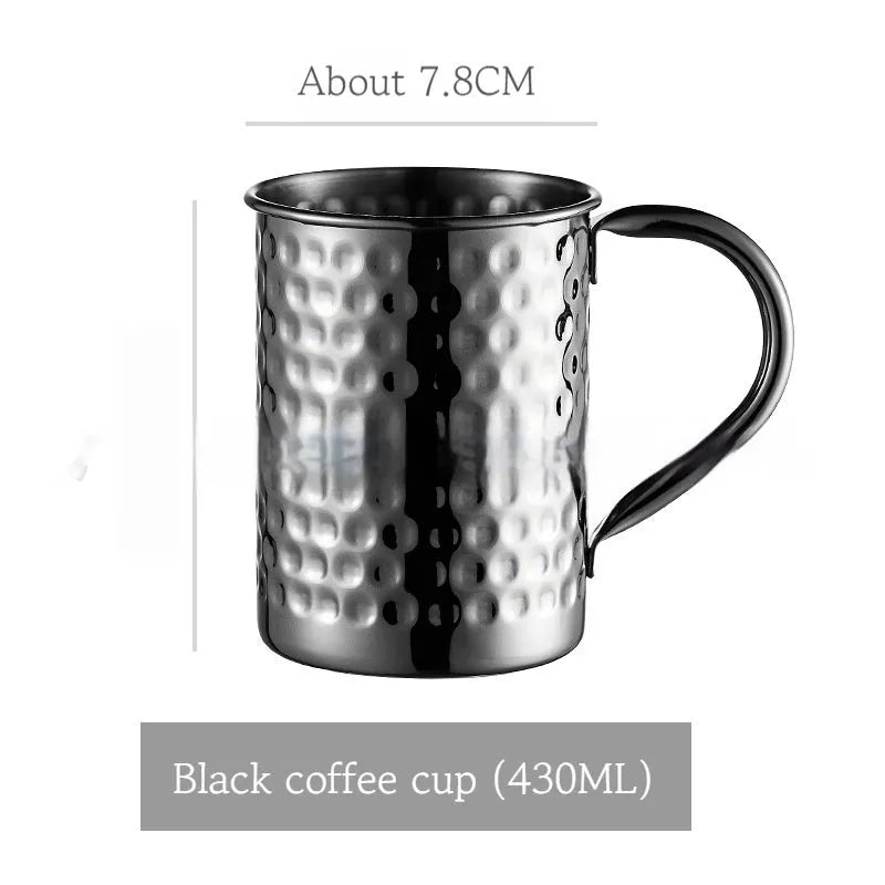 Stainless steel Moscow Mule cup with copper plating in a choice of colours and hammered or smooth finish.