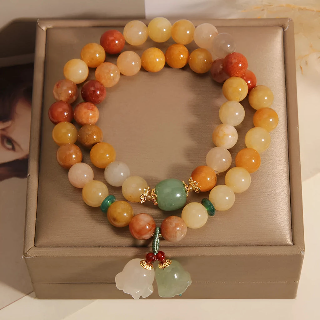 Natural jinsi jade multi-layer bracelet for women with orchid pendant charm on adjustable strands