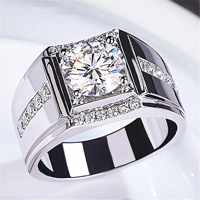 Men's adjustable imitation moissanite ring in electroplated copper with geometric diamond design