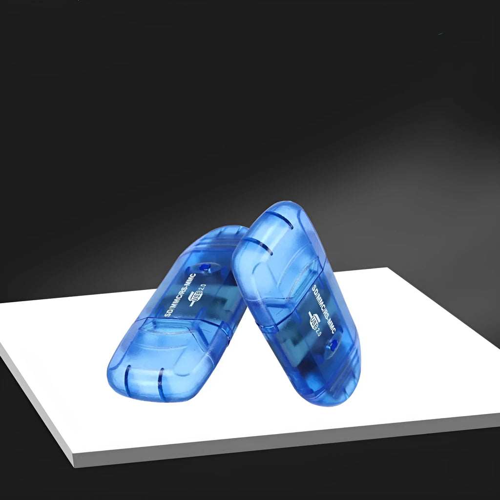 Transparent USB card reader with LED lighting options for computer memory card connectivity