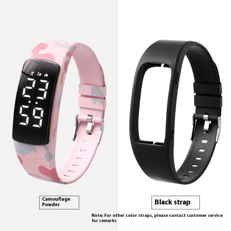 Vibration alarm waterproof electronic watch with coloured silicone strap and LED display.