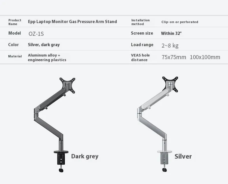 Silver aluminium hover notebook stand with adjustable air pressure arm for laptop support
