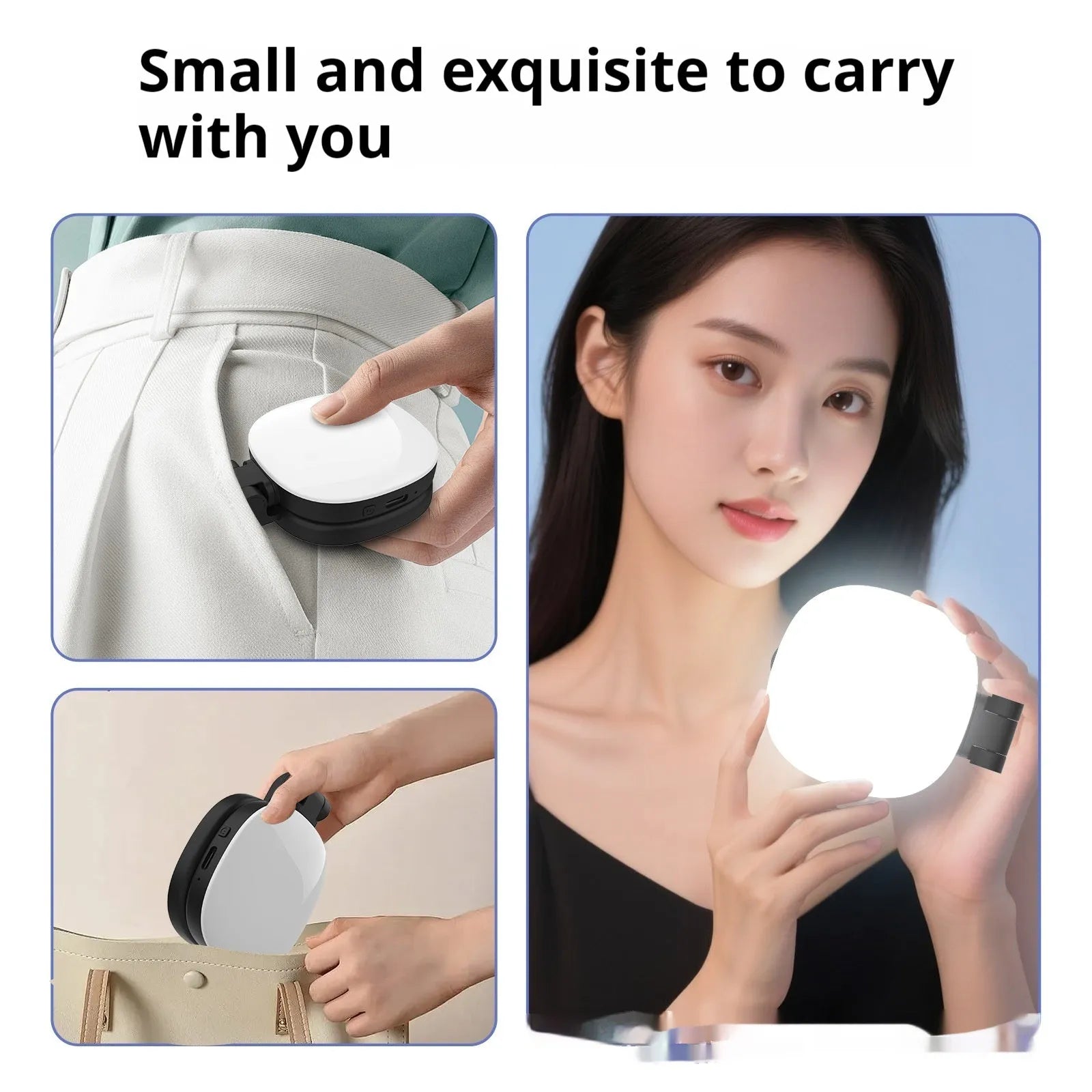 Mini black magnetic mobile phone fill light with ring light and flexible phone holder