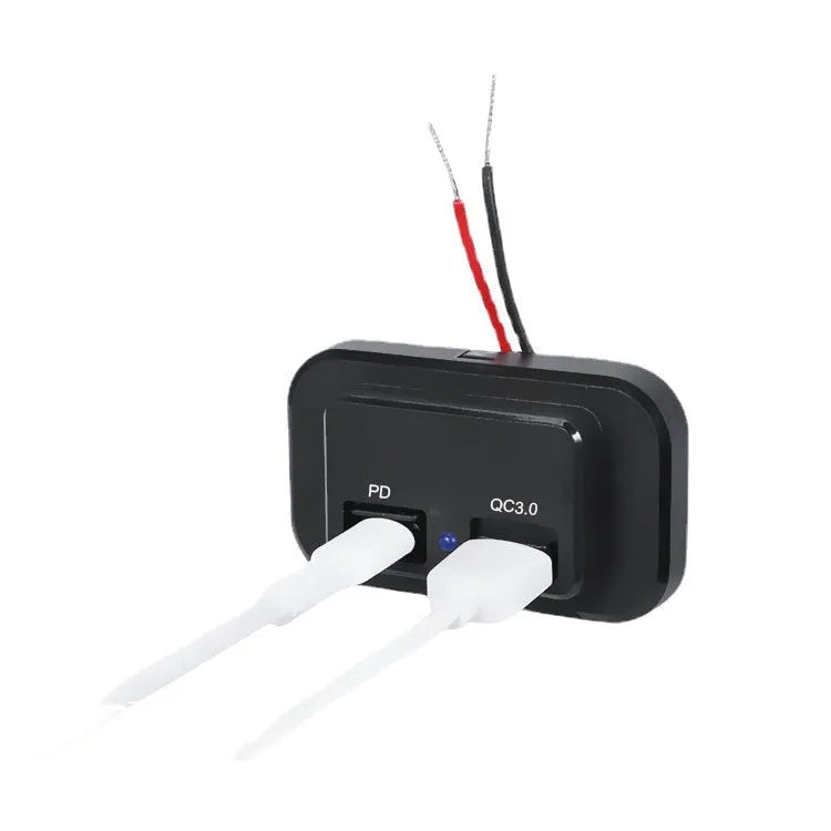 Black QC3.0 car charger with TYPE-C port for 36W fast charging