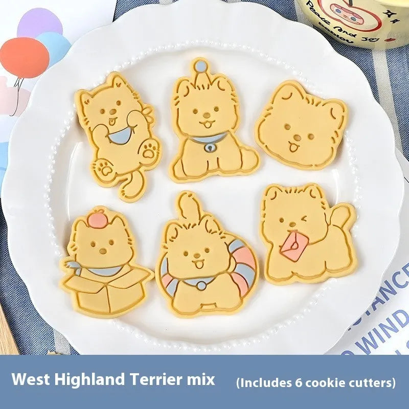Plastic cartoon dog biscuit mould set with multiple puppy-themed designs