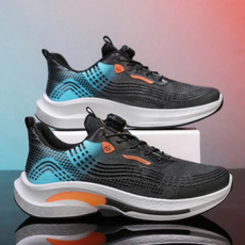 Men's low-top mesh sneakers with rotating buckle closure in black and blue colourway