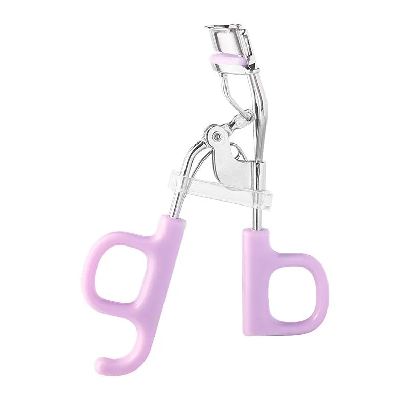 SUNFLOWER pink eyelash curler with chrome scissors handle on a white background.