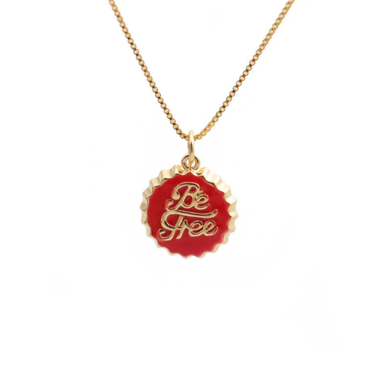 Copper bottle cap pendant necklace on a 40 cm box chain with 18K gold electroplating in various colours