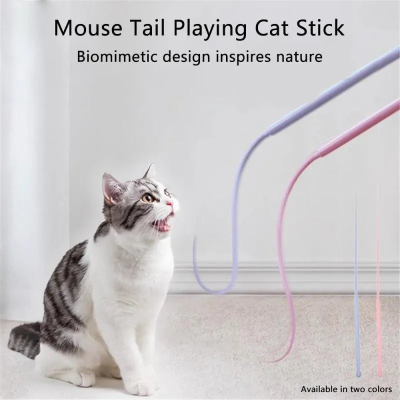 Blue simulated mouse tail cat teaser toy with silicone long tail measuring 80cm