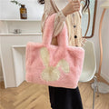 Cartoon rabbit ears plush shoulder bag in solid colour with large capacity