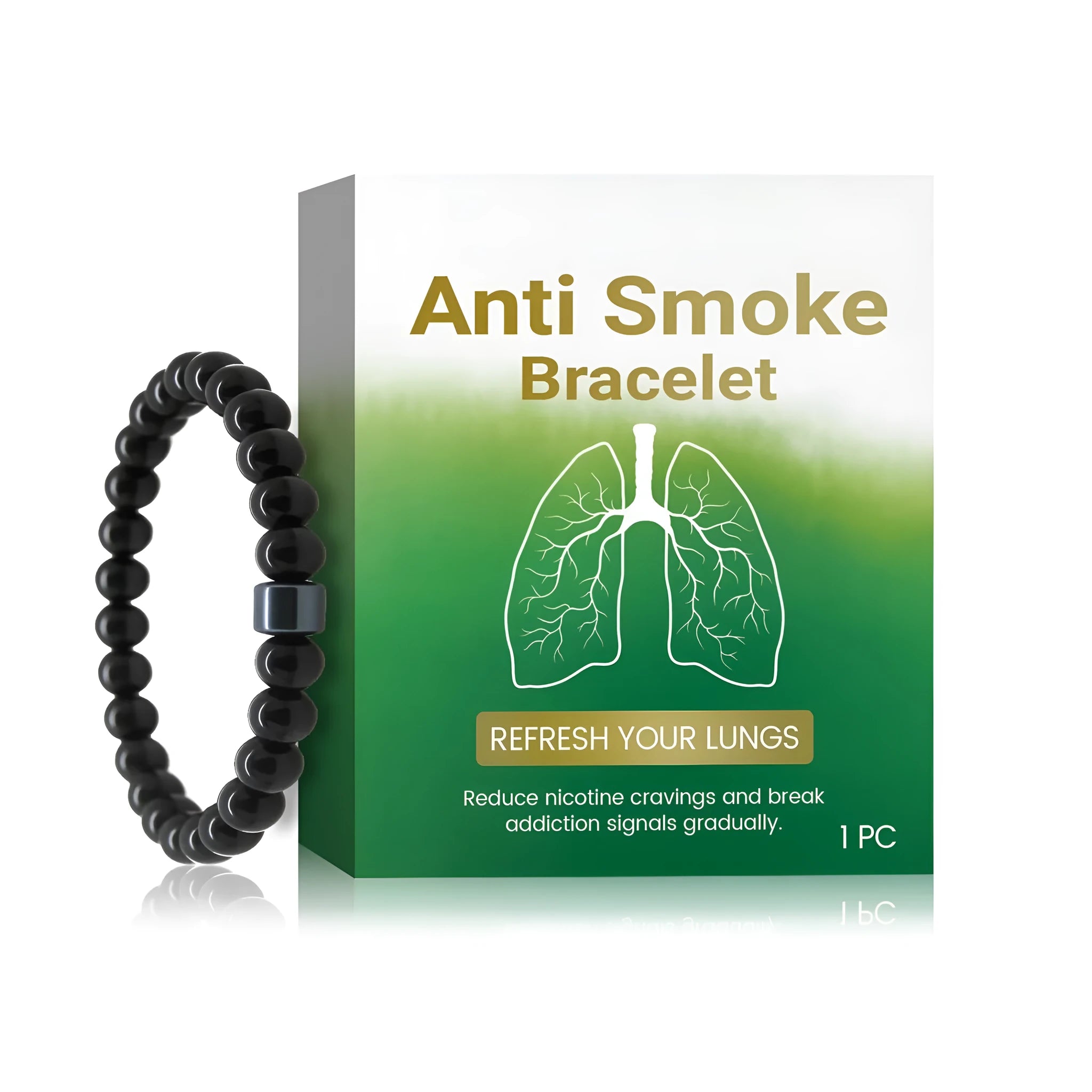 Men's smoke prevention bracelet with glass and black gallstone beads on elastic cord