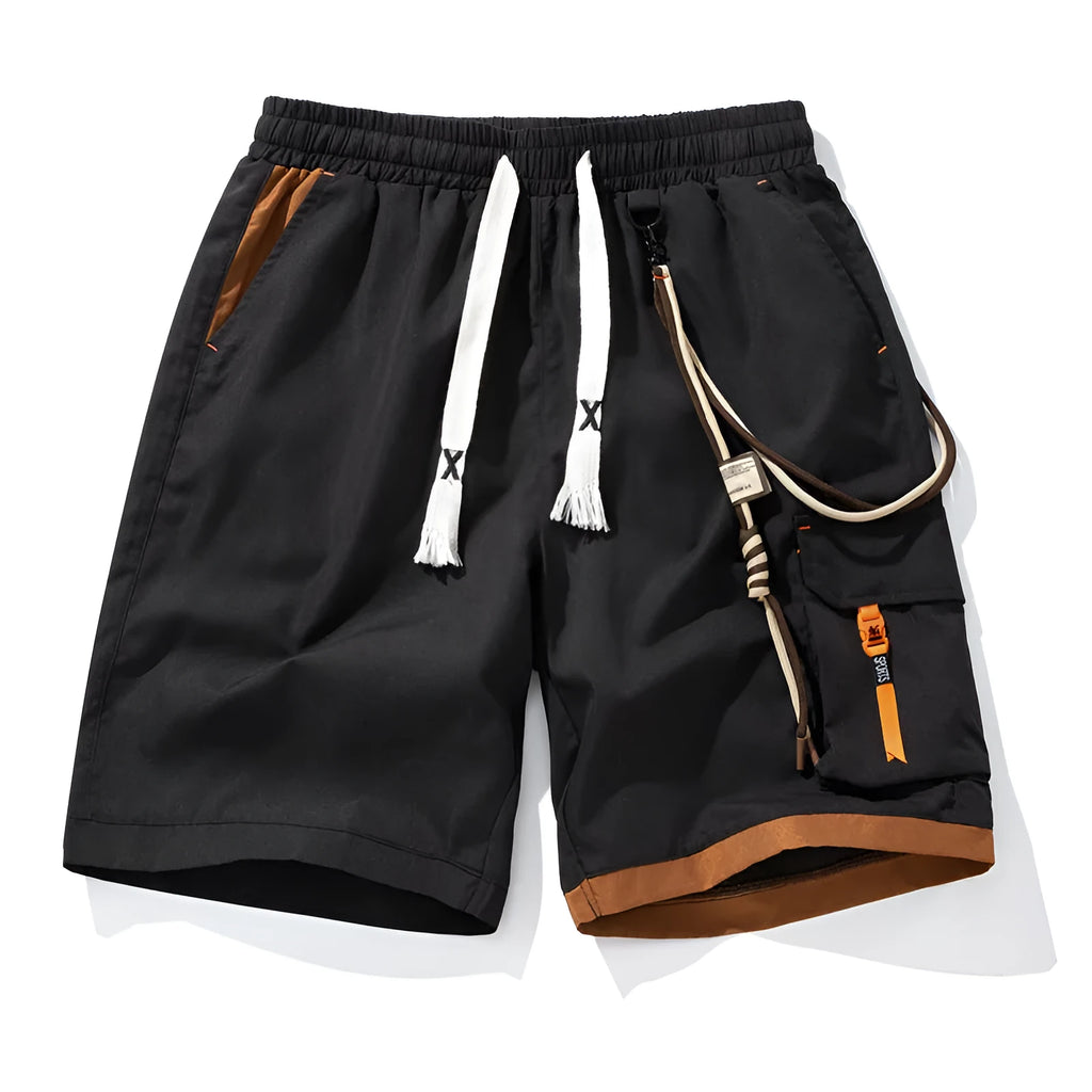 Men's plus size bamboo fibre sports shorts in black, high waist, cropped straight leg