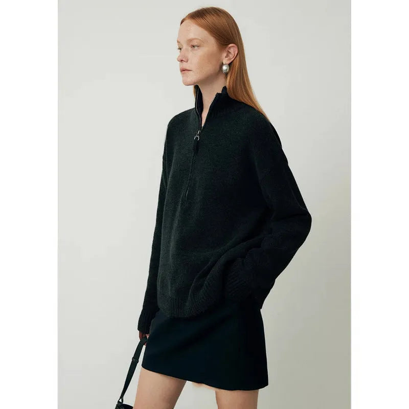 Wool bandage dress with loose lapels and long sleeves in black or mountain rain grey