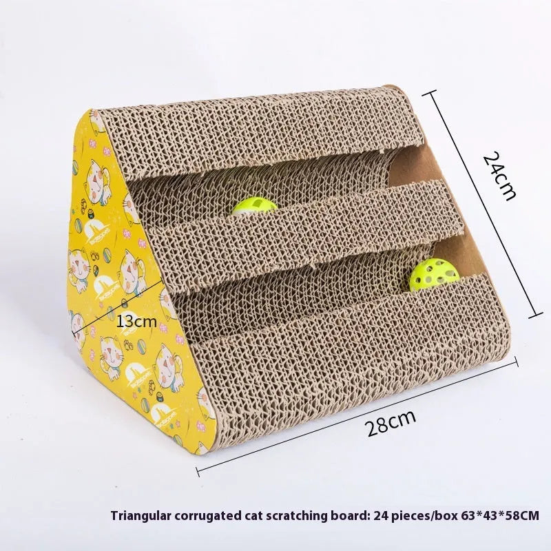 Corrugated paper cat scratch board shown in bone shape and other styles including M-type and wavy.