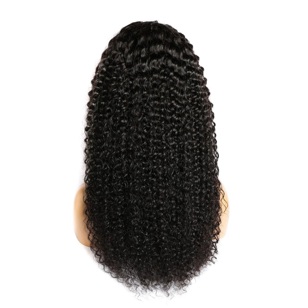 Curly human hair lace front wig showing natural texture and lace cap construction