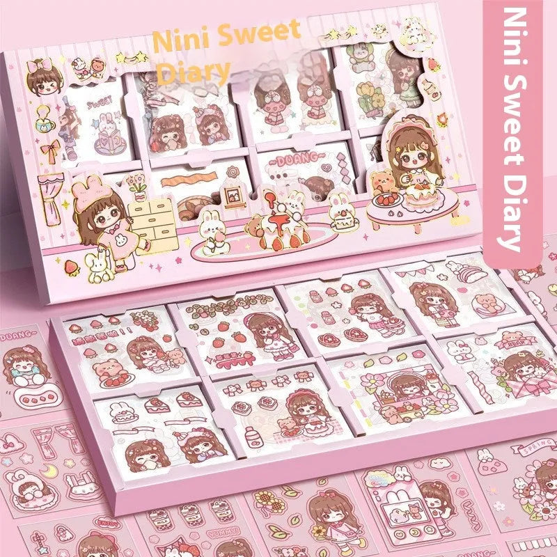 Box of children's repositionable stickers in five decorative themes for creative play
