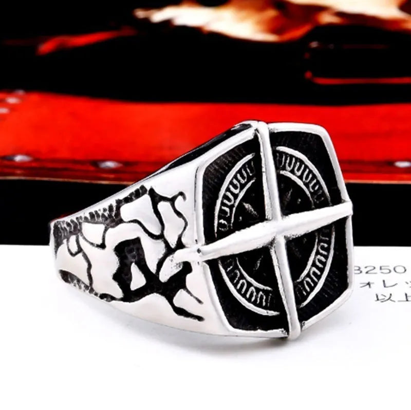 Men's vintage silver alloy ring simple electroplated finish on a neutral background