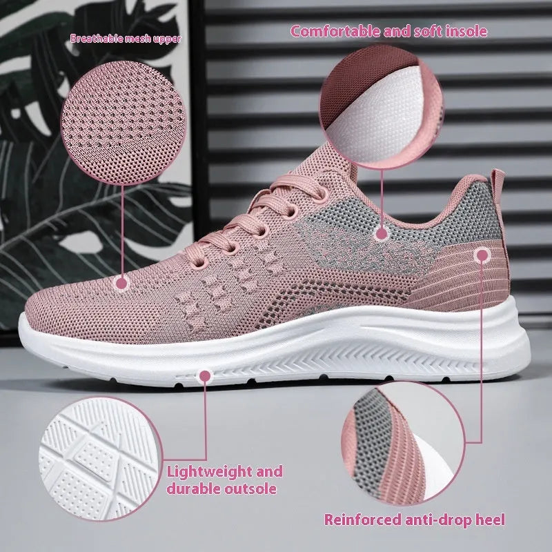 Women's low-top lace-up sneakers in black with breathable mesh upper and soft PVC sole