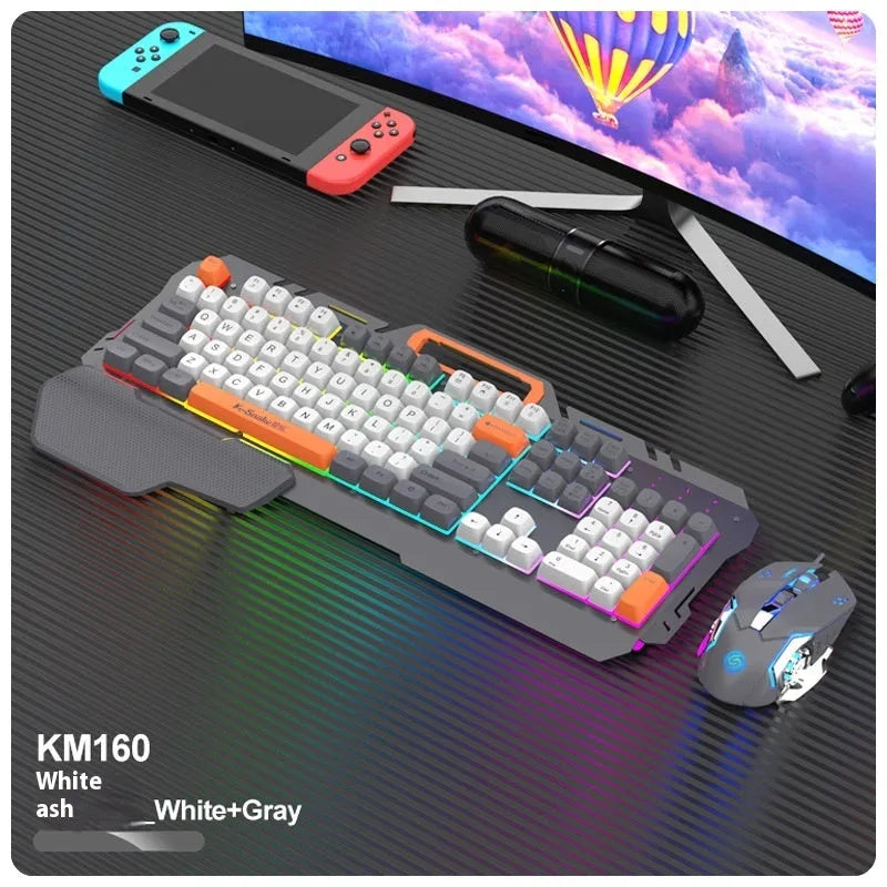 Wired gaming keyboard and mouse combo with backlight in blue or grey colour options