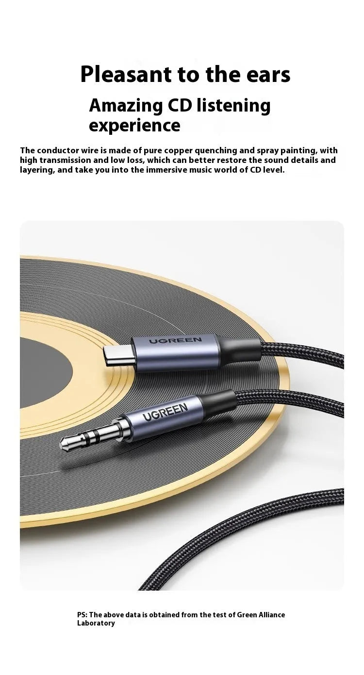 Type-C adapter cable with gold-plated connector in business gray color on a white background