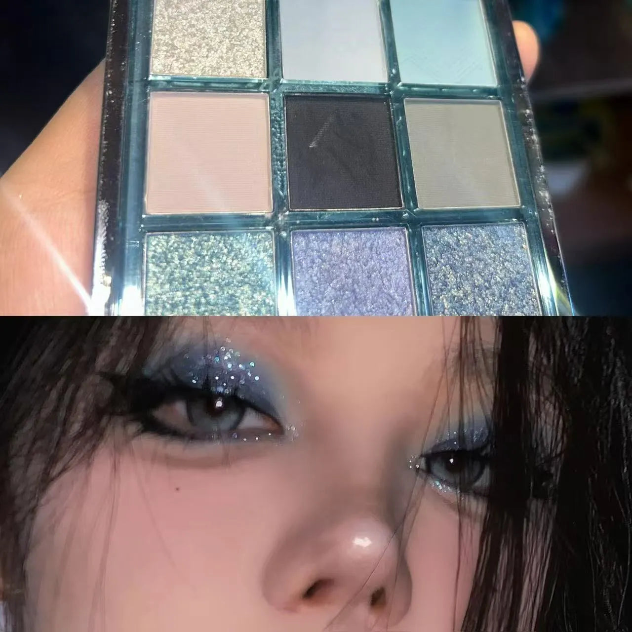 MUGELEEN nine-colour eye shadow plate with blue smoked shades and matte shimmer finishes