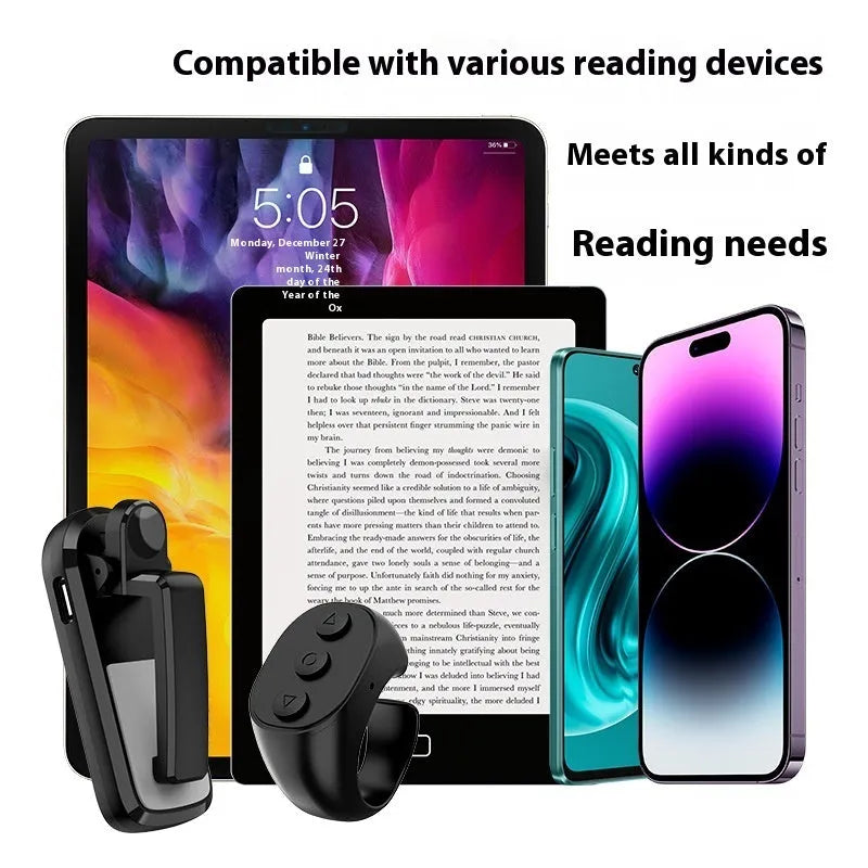 Smart wireless page turner remote control with clicker for e-readers and presentations in black colour