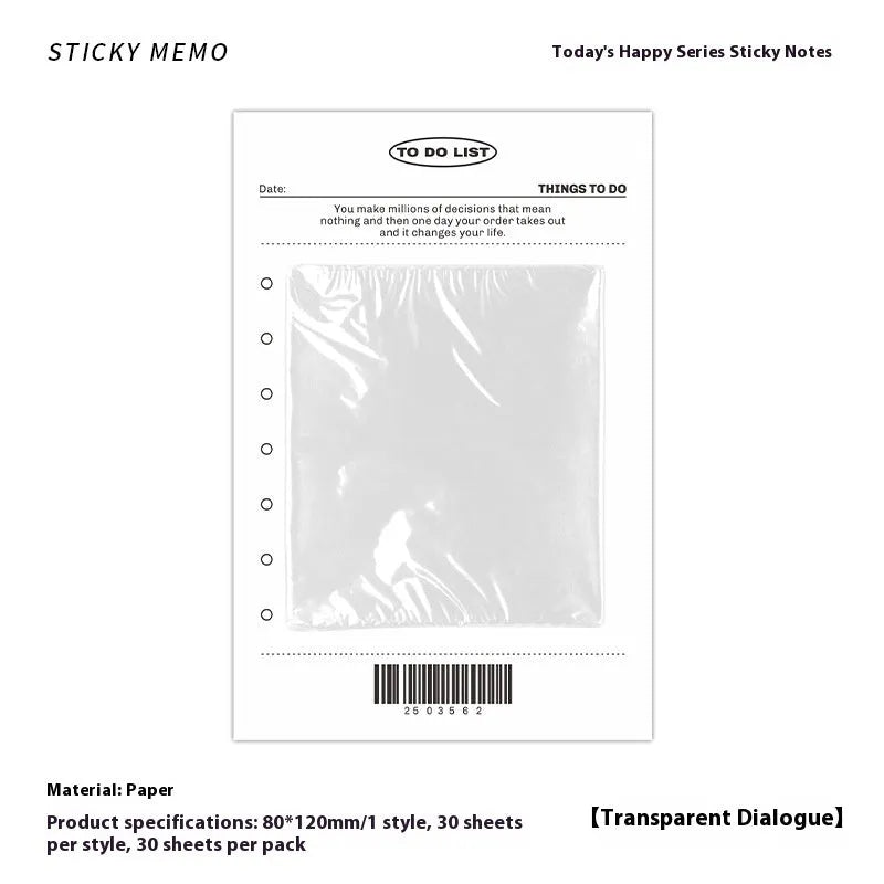 Today's Happy Series memo pad in a choice of colours, showing 120x80mm size and 30 non-adhesive pages.