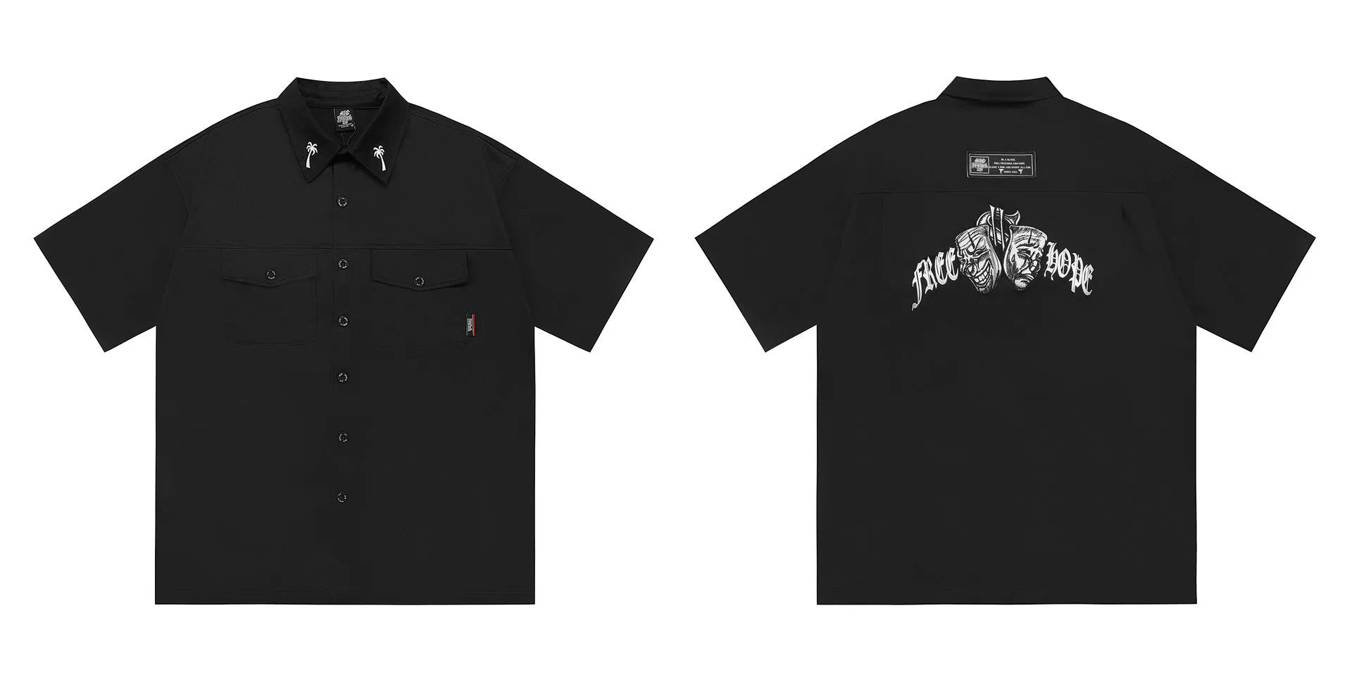 Men's plus size loose fit cotton blend work shirt with half sleeves and embroidered design