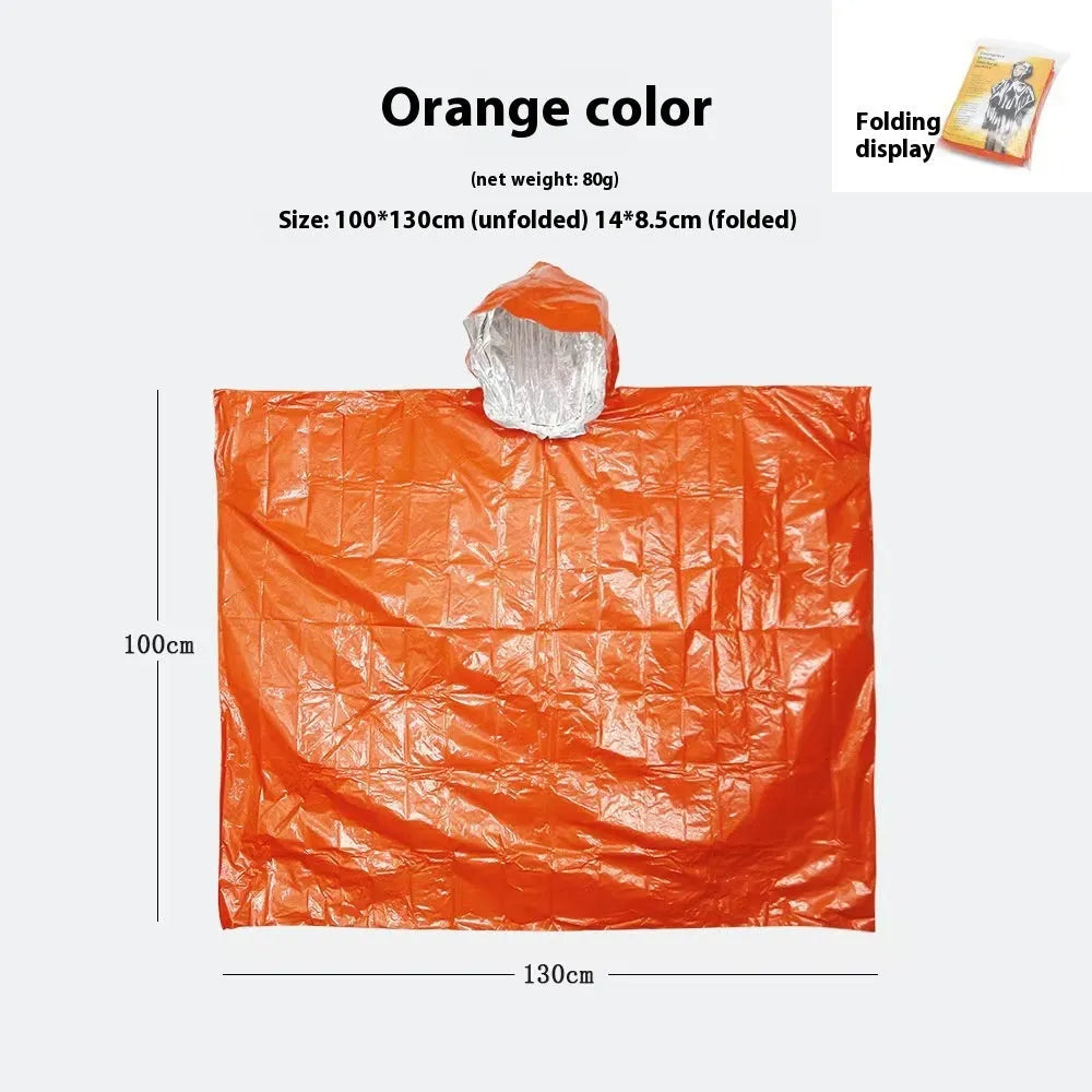 Marathon raincoat in orange or army green colour measuring 100cm by 130cm for outdoor activities