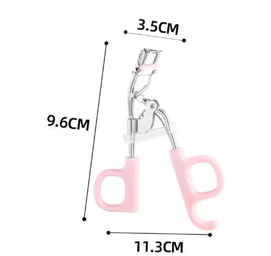 SUNFLOWER pink eyelash curler with chrome scissors handle on a white background.