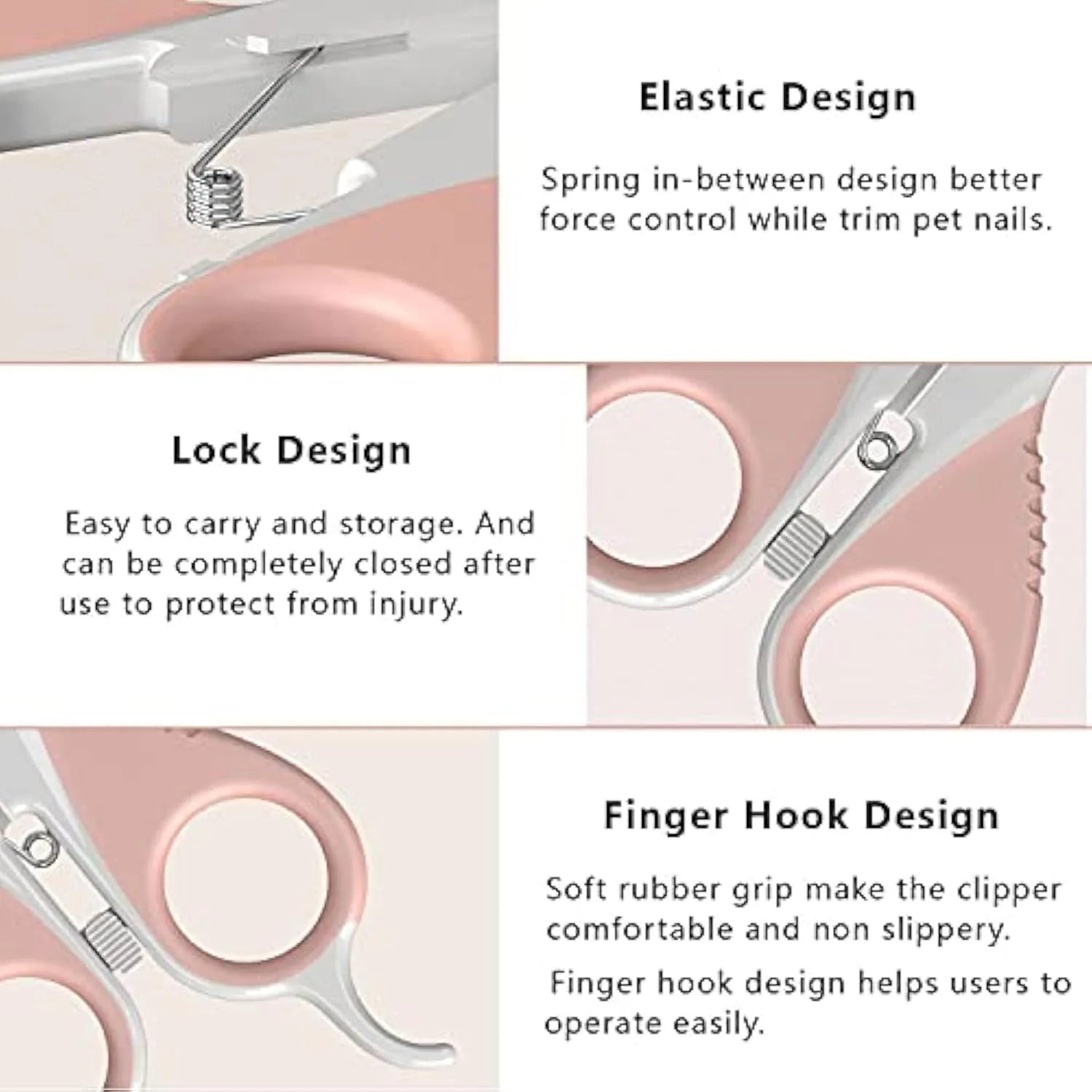Grey and pink angled cat nail clippers with safety lock and rubberised handles.