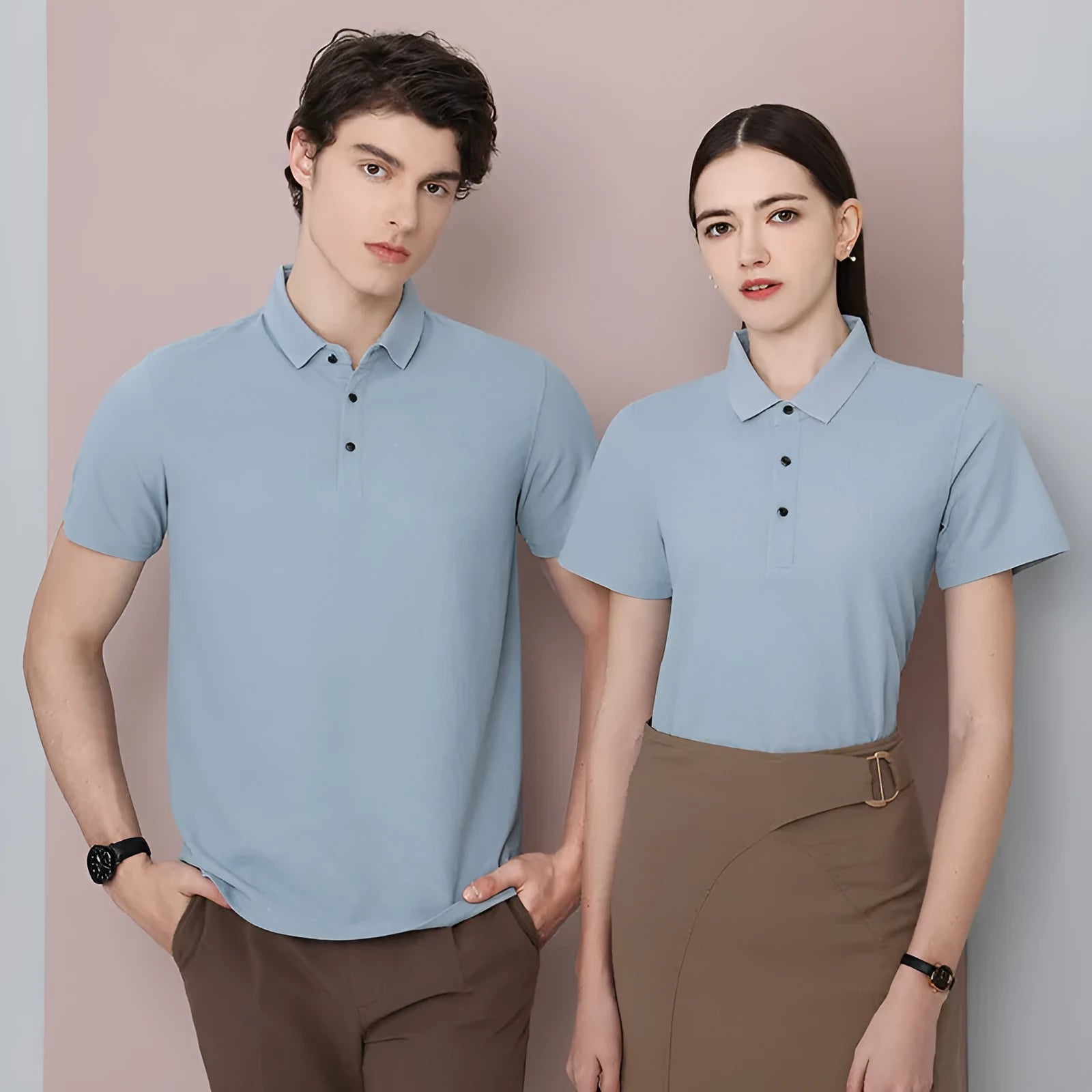 Cotton short-sleeved business polo shirt in solid colour, regular fit, available in black white dark gray navy blue red light blue sizes M to 4XL