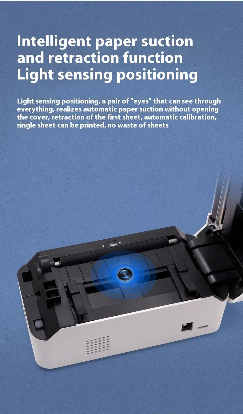 Compact Bluetooth thermal express order printer on countertop showing dimensions