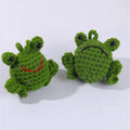 Handmade woven plush frog pendant for car interior in green, orange, grass green.
