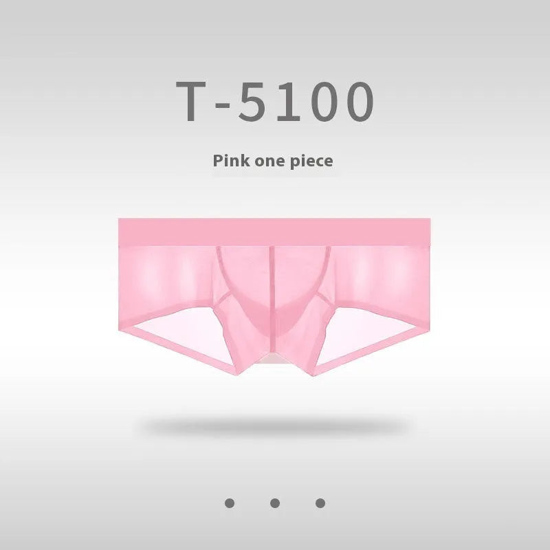 Men's low-waist seamless ice silk underwear in chocolate colour on a white background.