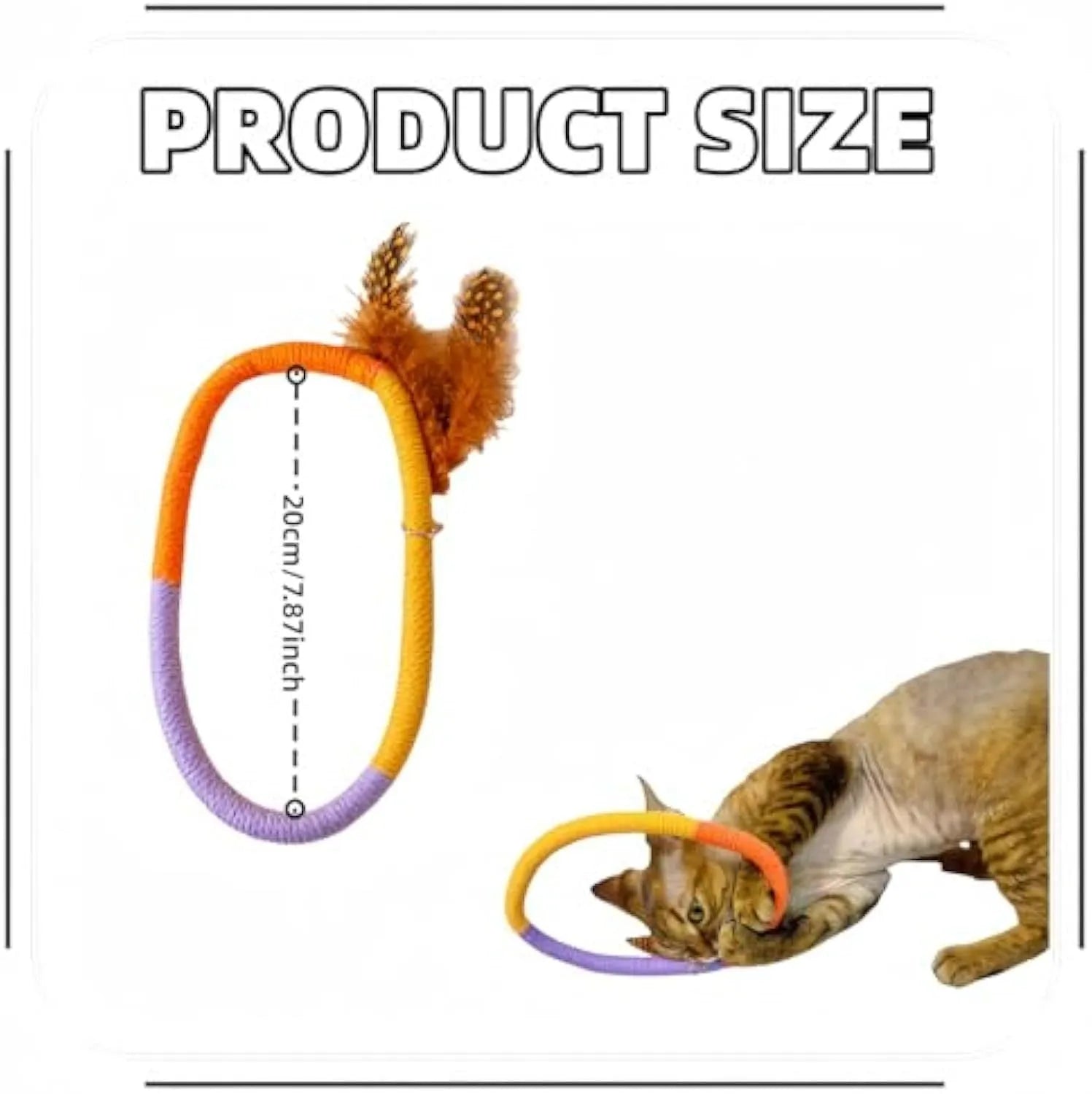 Green cotton rope circular cat toy with feathers and catnip for safe chewing