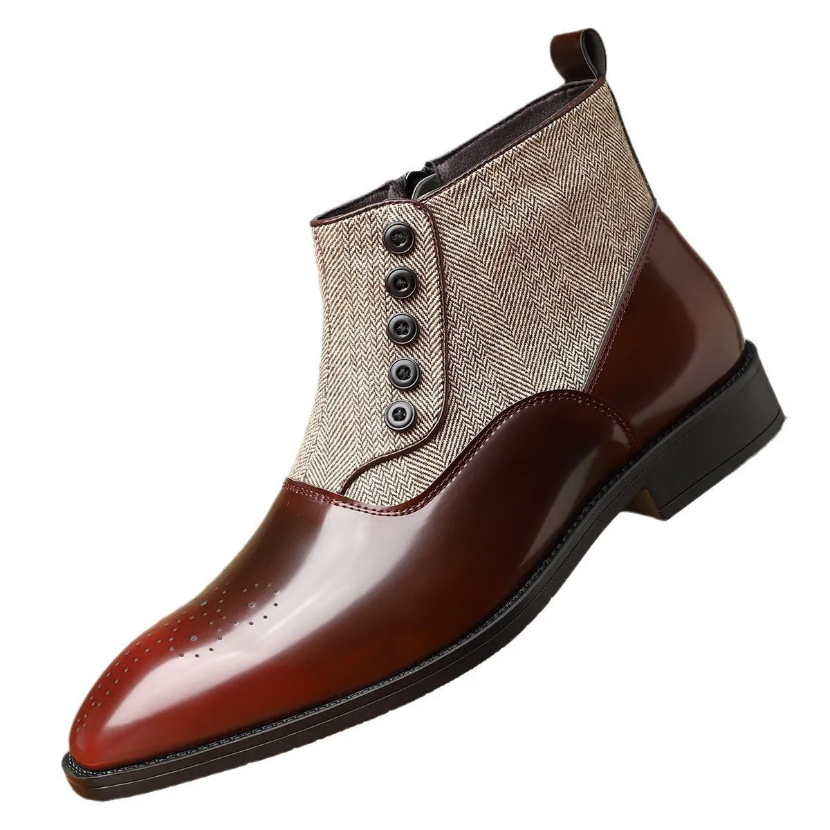 Men's brown British retro formal shoes with side zipper and square toe