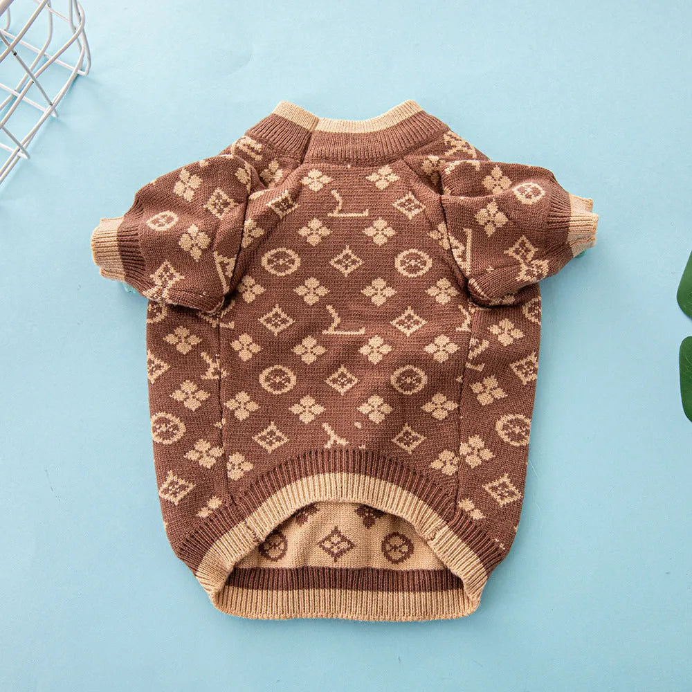 Wool dog sweater for winter in monochrome or two-tone colours available in six sizes